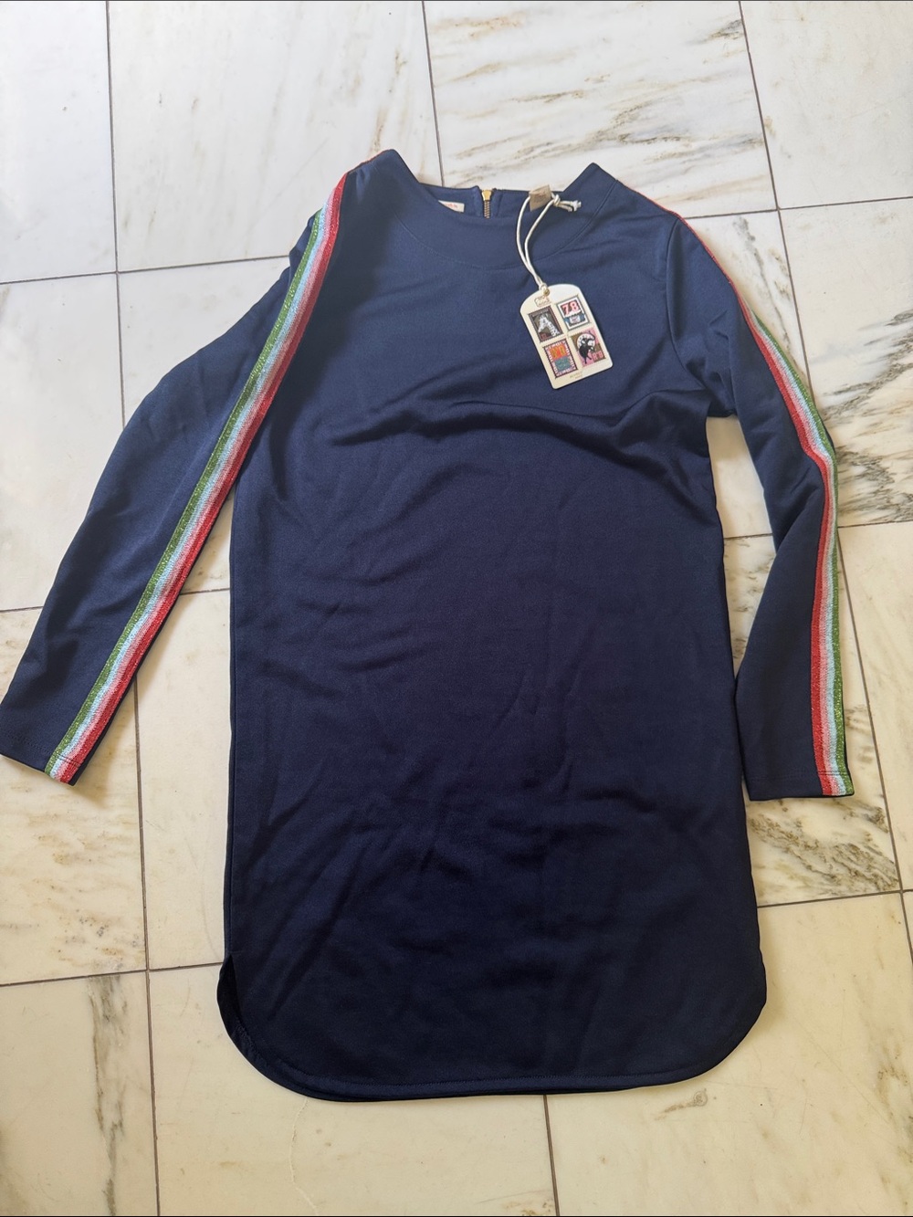 Scotch & Soda Navy Dress with Red Green light blue Stripe Sleeves